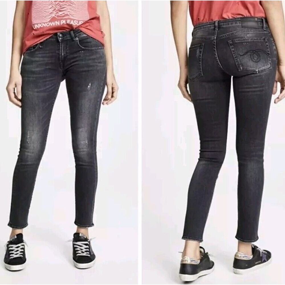 R13 Kate Skinny Jeans Orion Black Washed Distressed Look Denim Sz 26 Stretch (E